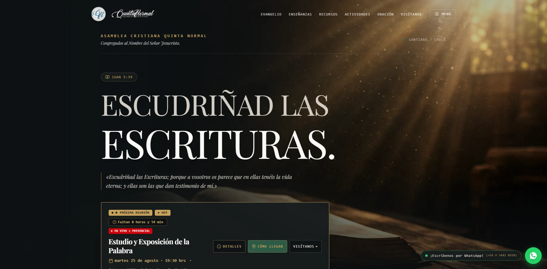 Captura de la nueva home de ACQN Digital 2026 con navegación editorial, el titular Escudriñad las Escrituras y el módulo de próxima reunión.